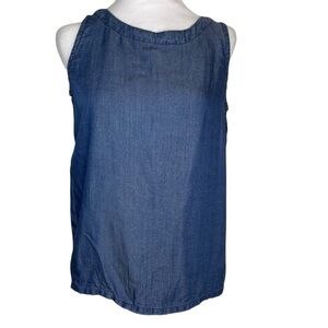 Pure Navy Blue Sleeveless Top Snap Closure Back Casual Lightweight Size Small